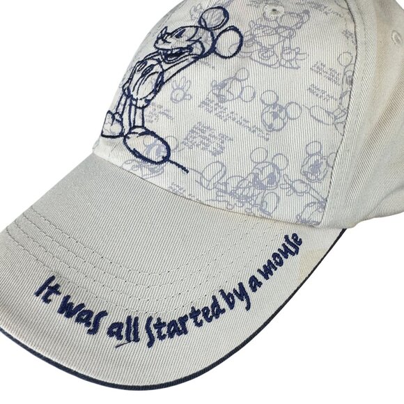 Vtg Disney Mickey Mouse Baseball Cap Hat Beige Navy Embroidered Strapback - Picture 4 of 15